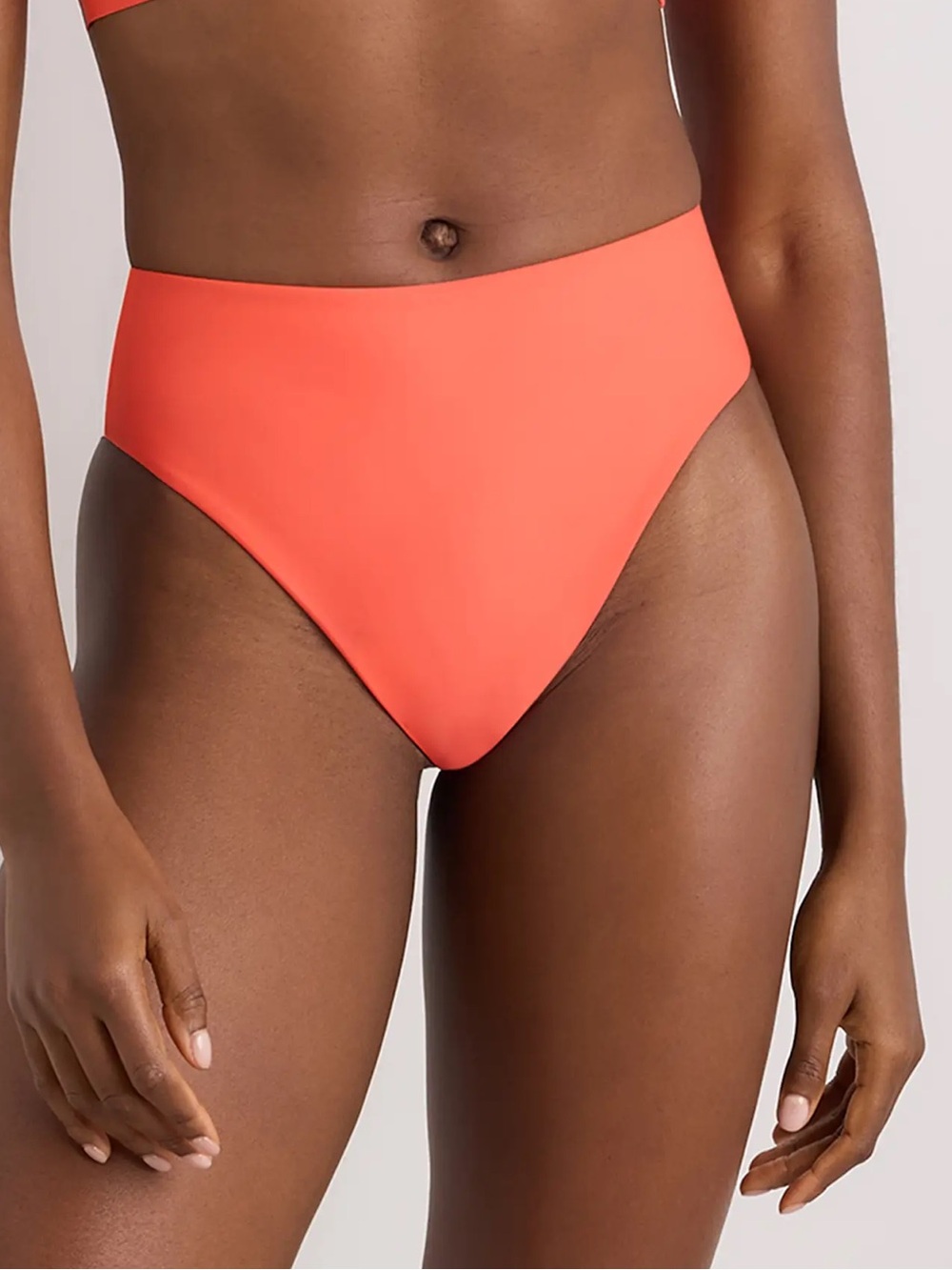 NWT QUINCE Italian High-Rise High-Leg Bikini Bottom Small Sunset Orange 9519